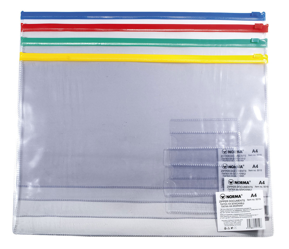 Папка на блискавці NORMA (5015N), 200мкм, A4, 150 арк., прозора, PVC